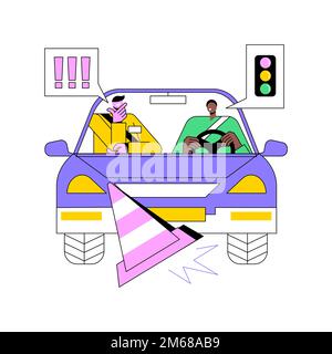 Driving instruction abstract concept vector illustration. Driving education, advanced practice, all level lessons, driver training, certified instruct Stock Vector