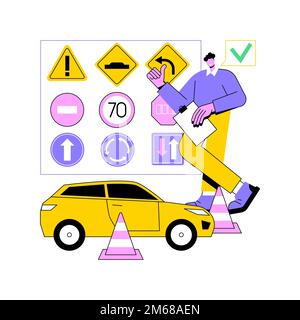 Driving lessons abstract concept vector illustration. Driving school, beginner class, refresher lesson, intensive course, exam preparation, advanced l Stock Vector