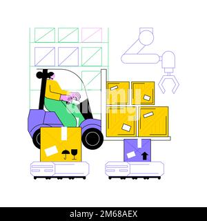 Warehouse robotization abstract concept vector illustration. Warehouse robotics engineering, self-driving forklifts, automatic mobile robot, goods sto Stock Vector