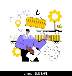 Container transportation abstract concept vector illustration. Industrial container cargo, logistics transportation, crane lifts box, ship loading, fr Stock Vector