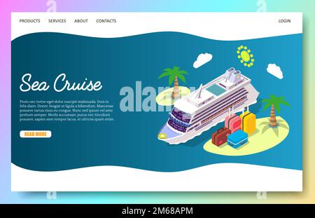 Sea cruise vector website landing page design template Stock Vector