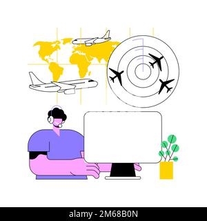 Air traffic control abstract concept vector illustration. Airport control tower, air traffic radar, ground-based service, aircraft location, radio com Stock Vector