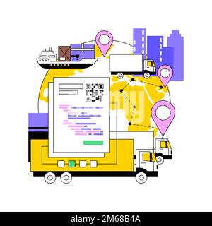 Blockchain in transport technology abstract concept vector illustration. Blockchain technology, automated freight tracking, commercial transportation Stock Vector