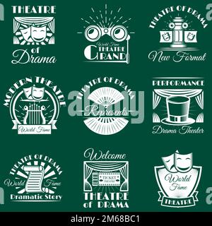 Vector vintage theatre emblems, labels, badges, logo Stock Vector