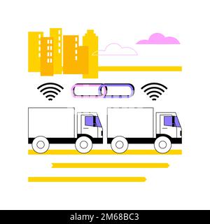 Truck platooning abstract concept vector illustration. Autonomous driving, modern logistics technology, connectivity, electric truck, driverless vehic Stock Vector