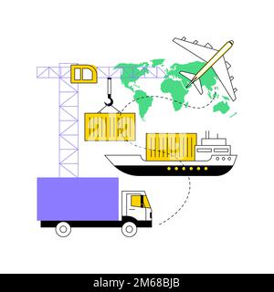 Combined transport abstract concept vector illustration. Intermodal multimodal transport, goods movement, truck delivery, plane shipping, freight trai Stock Vector