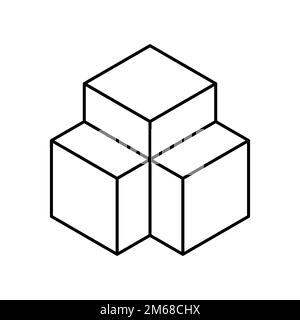 Three linear blocks make a structure. Building, architecture, construction industry. Rectangular line icon design elements. Union concept. Vector Stock Vector