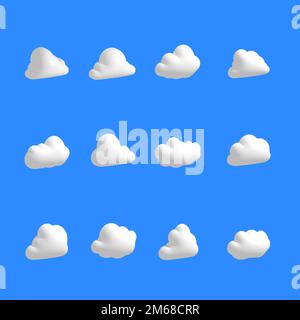 3d Cloud icons set illustration. Cute clouds Sky element Stock Photo