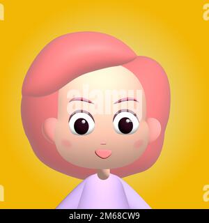 3d cute Girl character avatar. Girl portrait illustration Stock Photo