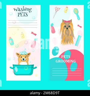Vector set of pet grooming salon cards Stock Vector