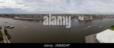 amsterdam city landscape panoramic view onto nordzeekanaal with centraal station in background Stock Photo