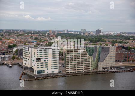 amsterdam aerial view onto IJdok with city in background and nordzeekanal Stock Photo