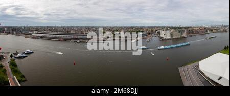 amsterdam city landscape panoramic view onto nordzeekanaal with centraal station in background Stock Photo