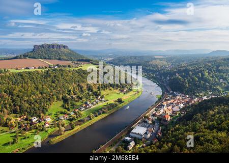 View Over The River Elbe To Saxon Switzerland. Stock Photo