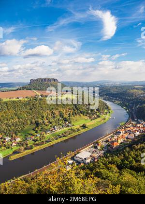 View Over The River Elbe To Saxon Switzerland. Stock Photo