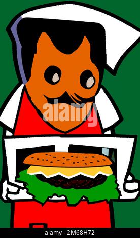 Illustration of funny man with burger, fast food Stock Photo