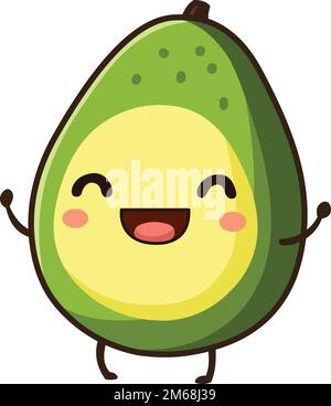 Happy cartoon avocado character in a kawaii style Stock Vector