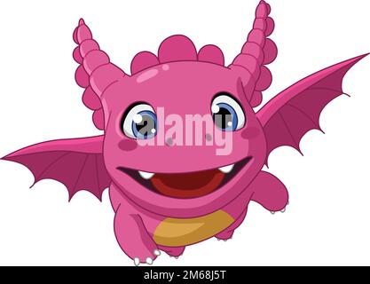 Happy pink baby dragon flying Stock Vector