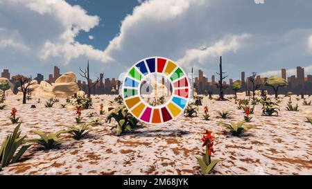 Graphic resources for sustainable development goals, biodiversity, a growing economy and ecology. 3D render and low poly Stock Photo