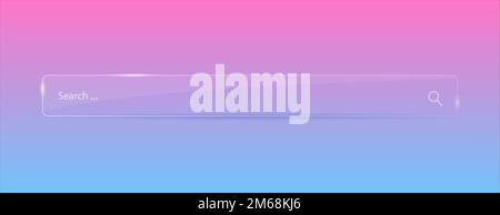 Transparent search bar icon on a pink and blue background. Vector illustration. Stock Vector