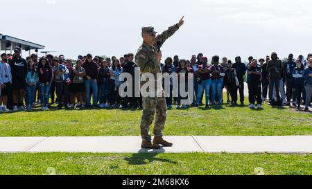 Highschools from the Killeen Independent School District and surrounding areas visited Fort Hood, Texas on April 19, 2022. The students had the chance to see military equipment and speak with Soldiers about their day-to-day lives in the Army. Stock Photo