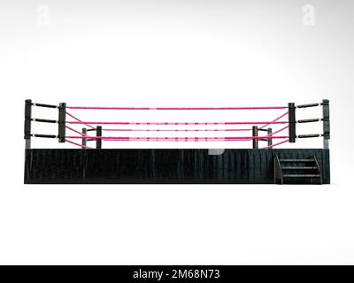 A modern oversized wrestling ring with pink ropes and a black canvas surface on an isolated white studio background - 3D render Stock Photo