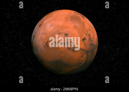 Red Planet Mars in Space surrounded by Stars. This image elements furnished by NASA. Stock Photo