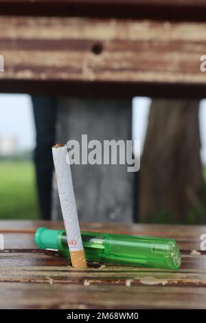 The life-destroying thing. cigarette, will damage the lungs and also the environment. The most used thing in the world. life hacking thing on earth. Stock Photo