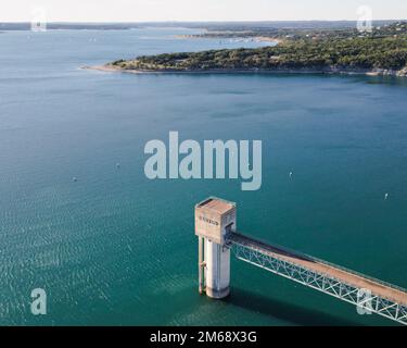 An aerial shot of the Canyon Lake in Texas Hill Country, USA Stock Photo