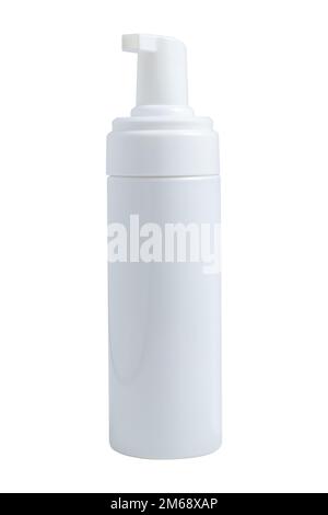 Plastic white container for cleansing foam or Face cleanser isolate on white. Stock Photo