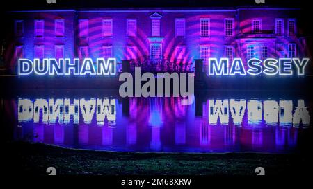 Christmas at Dunham Massey.  One of the UKs premiere light show events in Altrincham, Cheshire in the North West of England.  Family fun Stock Photo