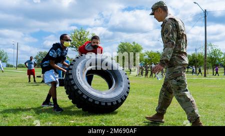 Highschools from the Killeen Independent School District and surrounding areas visited Fort Hood, Texas on April 20, 2022.  The students participated in several obstacles courses while learning about the seven Army values. Stock Photo