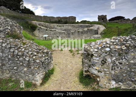 View of the ruins of Castle Acre Castle, Castle Acre village, North Norfolk, England, UK Stock Photo