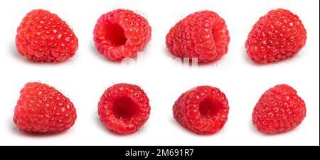Raspberries isolate set. Raspberry isolated on white background. Red berry closeup Stock Photo