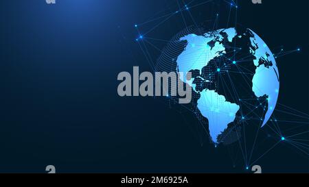 Global network connection illustration. World map point and line composition concept of global business. Global internet technology. Big data Stock Photo