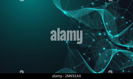 Technology abstract lines and dots connection background. Connection digital data and big data concept. Digital data visualization illustration Stock Photo