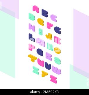 English alphabet in isometry. Funny youth style. Vector clipart Stock Vector