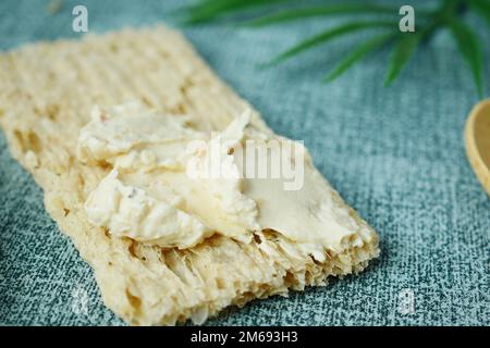 cheese cream spread crackers on table  Stock Photo