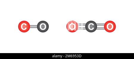 Carbon Monoxide and Carbon Dioxide Molecular Model of Atom. Vector illustration. Stock Vector