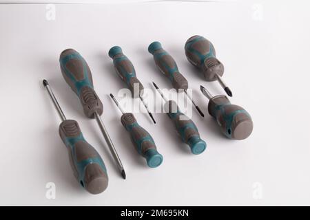 photo of a set of working tools on a white background Stock Photo