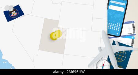 Map of Utah with a pinned blue pin. Pinned flag of Utah, vector ...