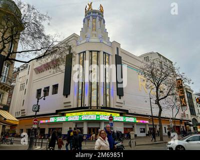 Paris, France, The Grand Rex, French vintage movie theater architecture  Historic Monument, Art Deco Architecture, Outside Façade, Street Scene, paris 1930s art, historic Paris Stock Photo