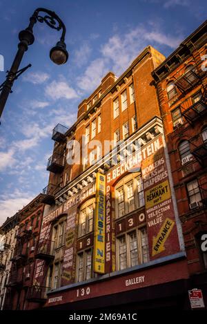 Historical buildings, The Bowery, a historic neighbourhood  in the Lower East Side of Manhattan, New York City, USA Stock Photo
