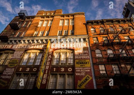 Historical buildings, The Bowery, a historic neighbourhood  in the Lower East Side of Manhattan, New York City, USA Stock Photo