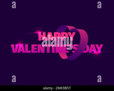 Happy Valentine's Day. Text in the heart with glitter. Ribbon heart around text. Festive design for greeting card, posters and banner. Vector illustra Stock Vector