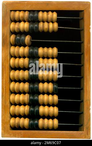 Old wooden abacus on white background. Stock Photo