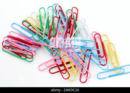 Colored paperclips isolated on white background Stock Photo