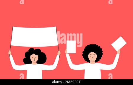 Crowd of protesters people. Silhouettes of hands people with banners Stock Vector