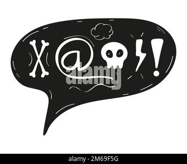 Swear, expletive words vector. Angry, rude fellings in comic, cartoon baloons. Skull, bones a Stock Vector