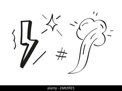 Lightning, explosion icon vector in doodle, sketch style. Angry, rude fellings in comic, cartoon Stock Vector